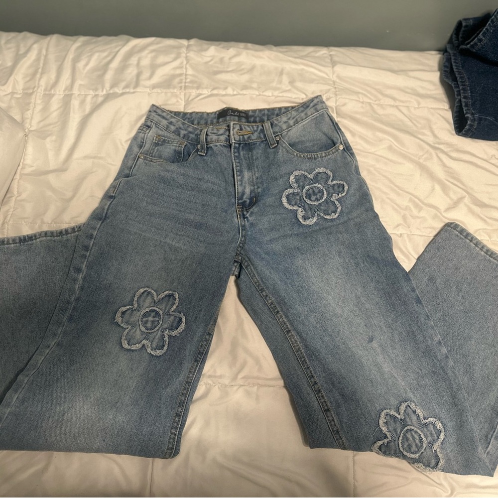 Floral Embroidered Blue Jeans